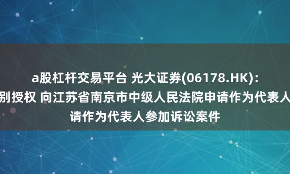 a股杠杆交易平台 光大证券(06178.HK)：投服中心接特别授权 向江苏省南京市中级人民法院申请作为代表人参加诉讼案件